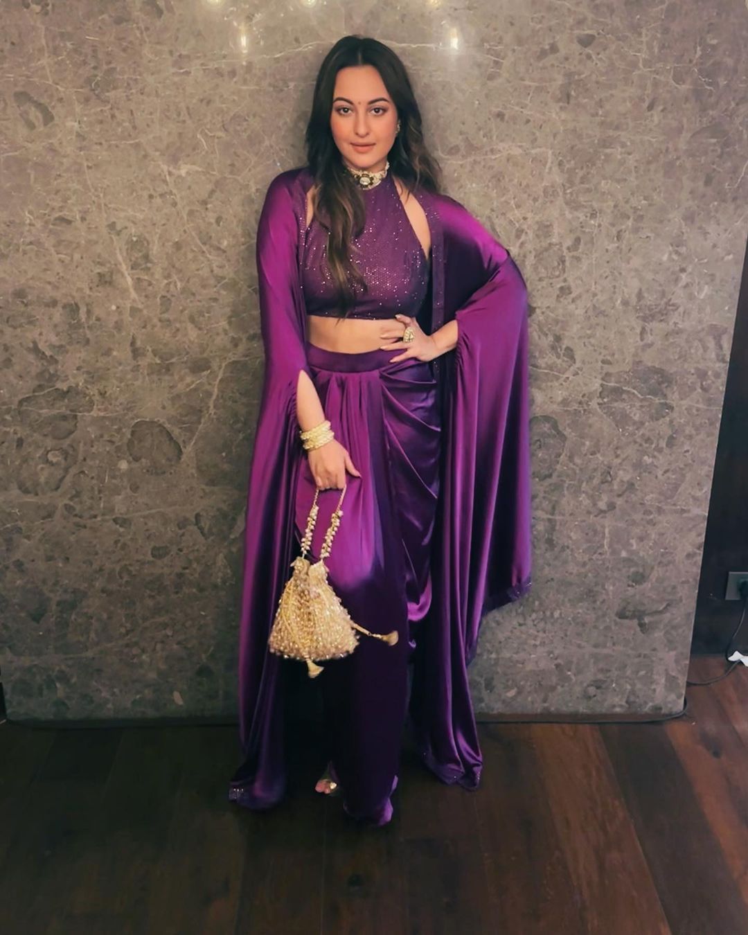 purple dhoti style outfit