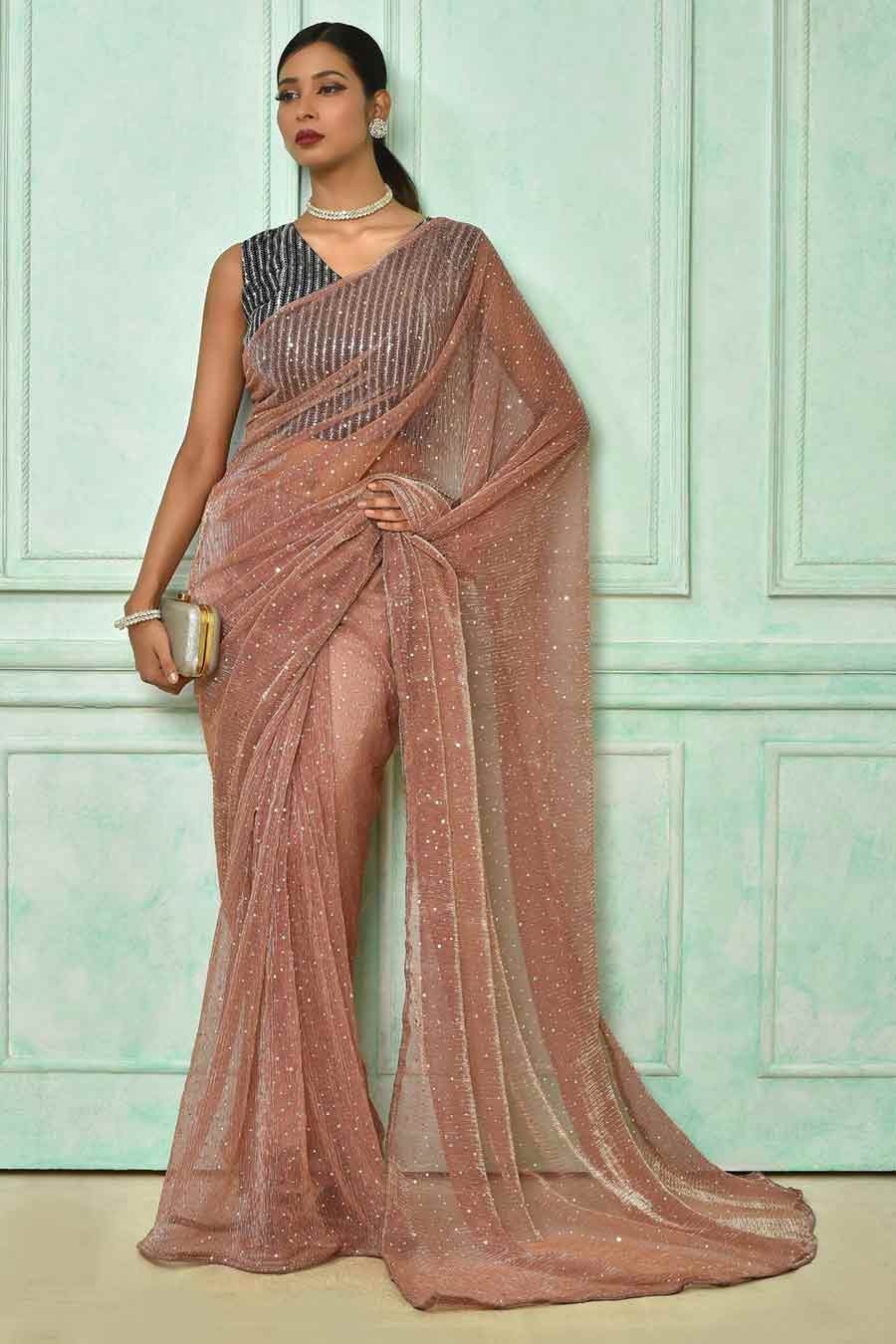 Pink work saree