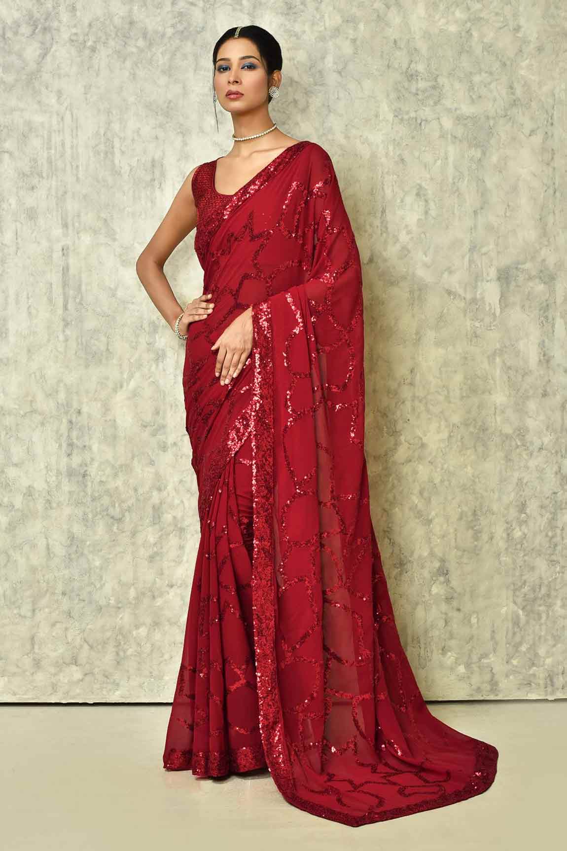 Red sequence work saree