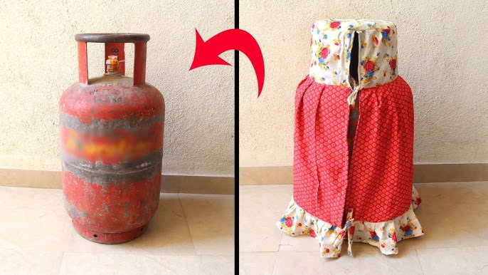 waste clothes use to hide ugly gas cylinder in kitchen