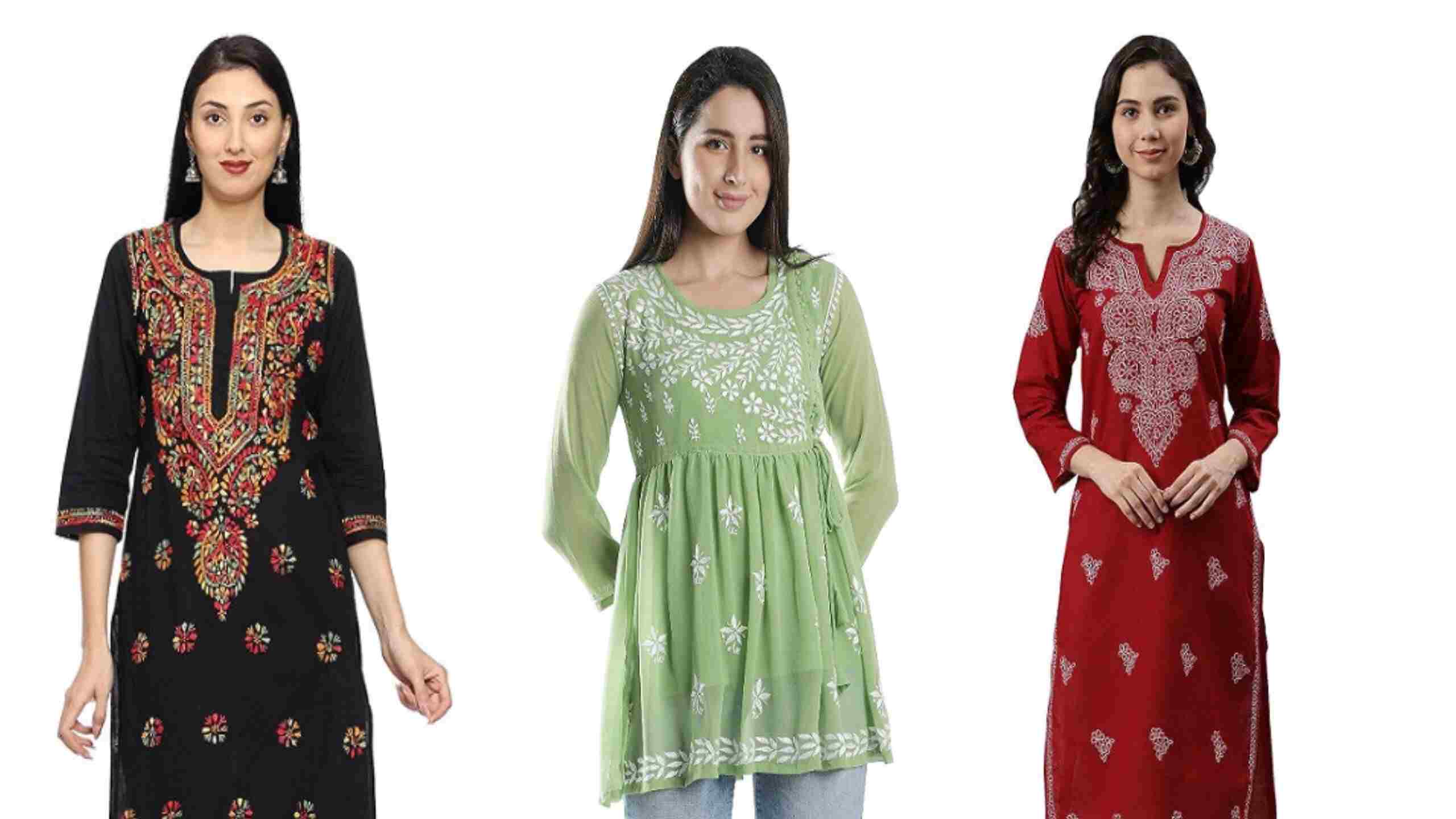 rytras Women's Cotton Printed Anarkali Embroidery Kurti(Red & Orange,S) :  Amazon.in: Fashion