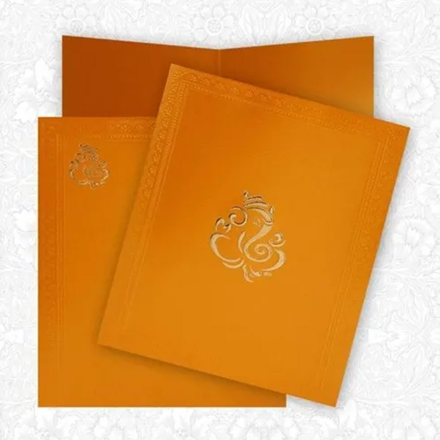 Orange color wedding card