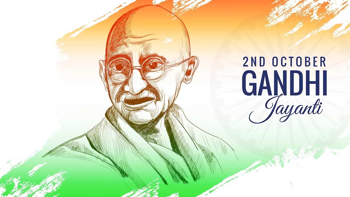Colorful poster or card design for the Gandhi Jayanti holiday celebration  in India on the 2nd October with a drawing commemorating Mahatma Gandhi  Stock Vector by ©mentalmind 301108748