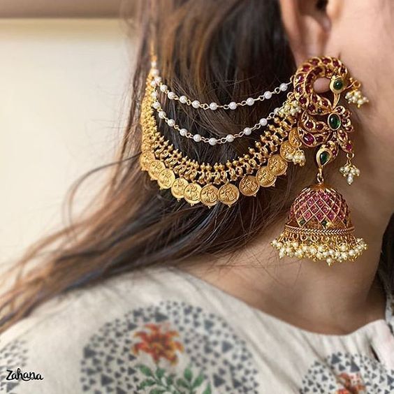 Antique Style Jhumkas with Chain
