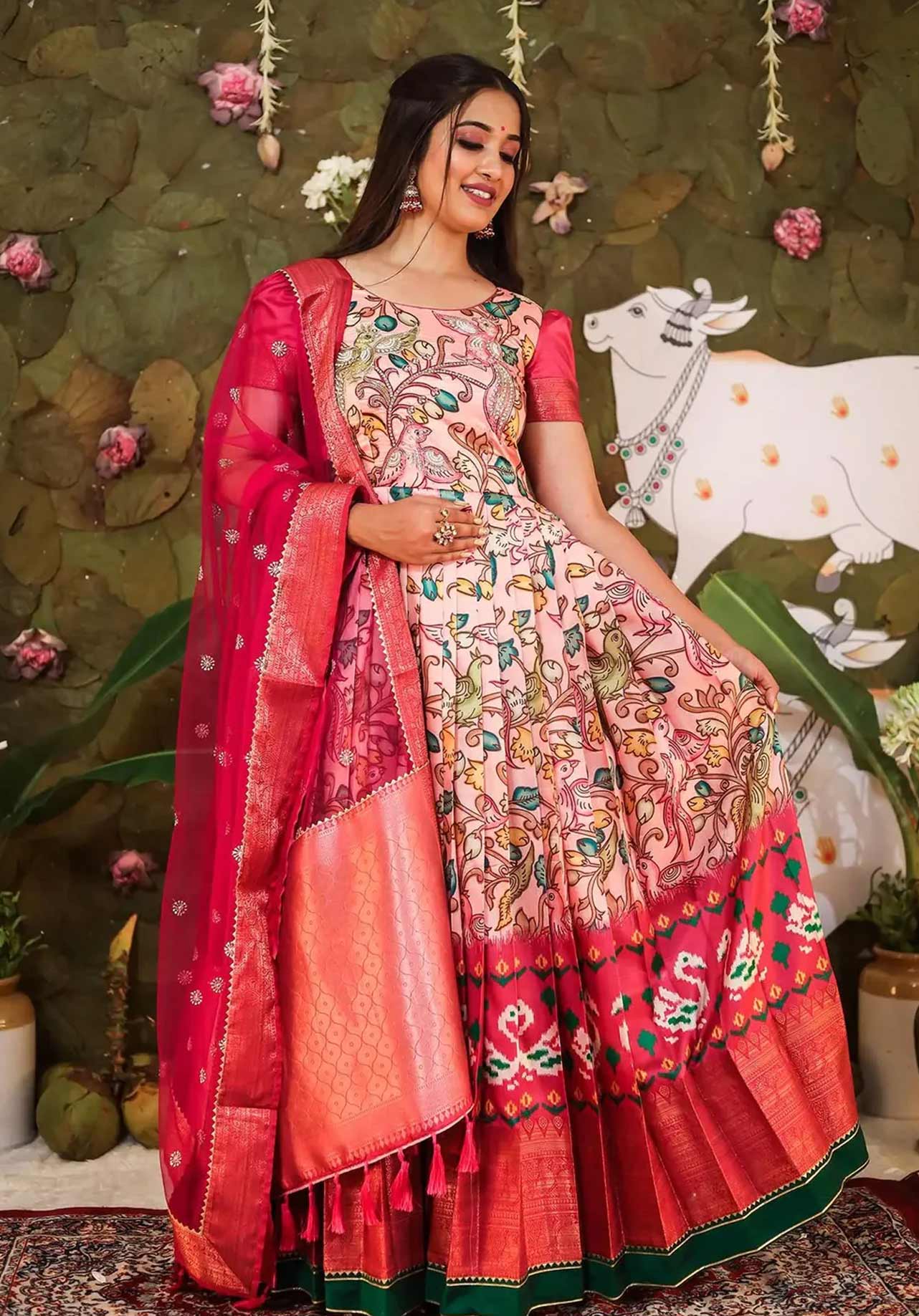 Bird design kalamkari suit