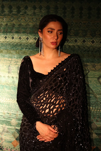 Black colour cutwork saree