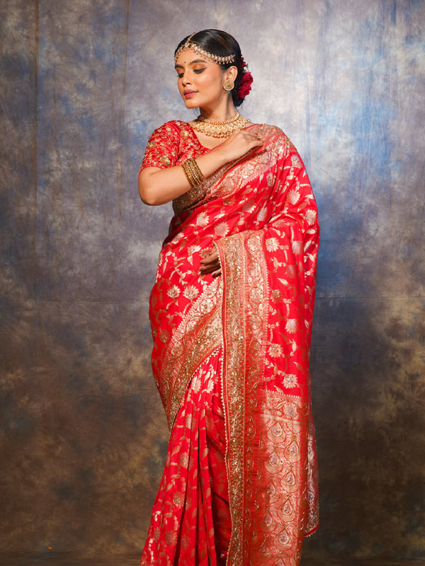 Golden work zardozi saree