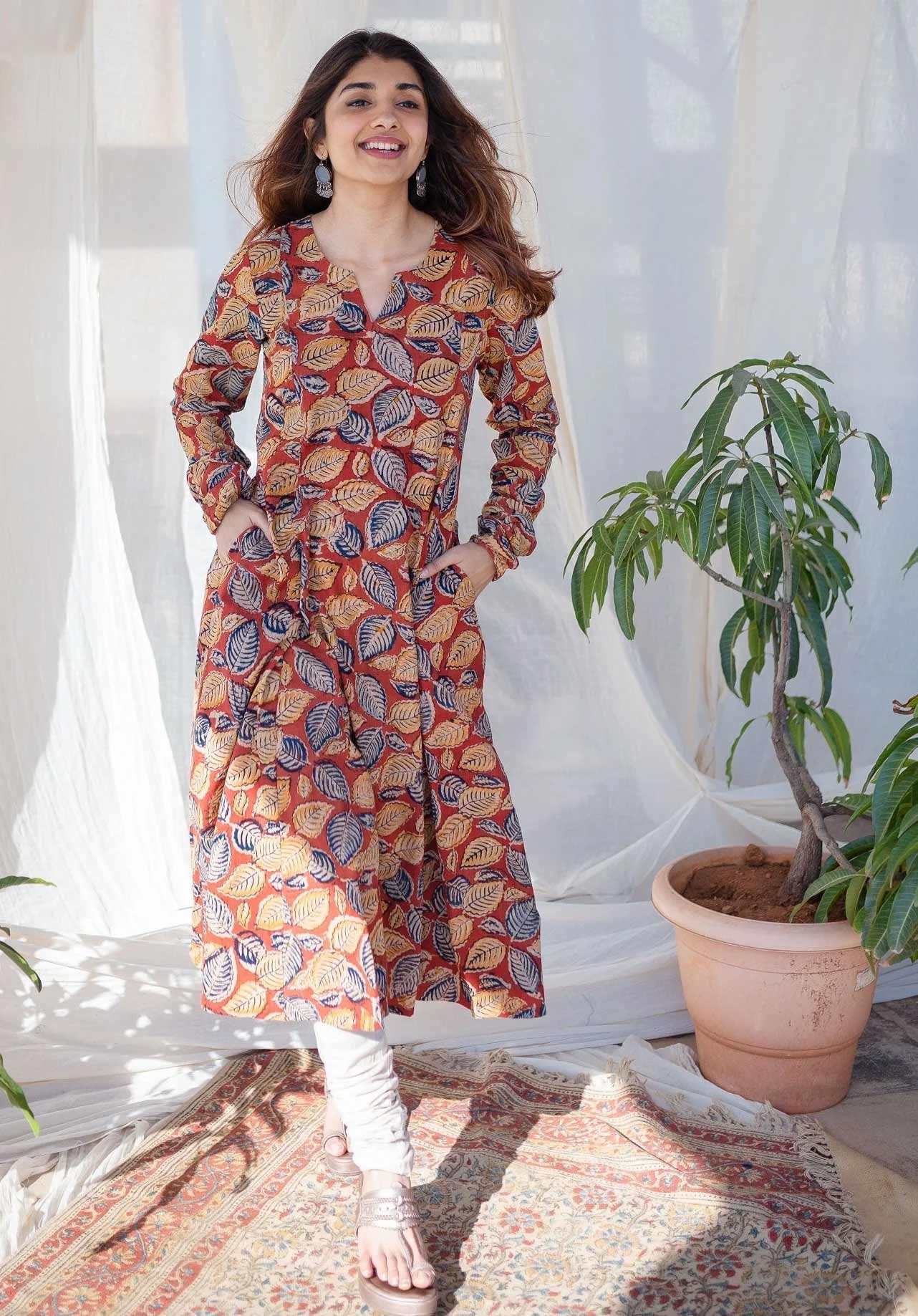 Leaf designs kalamkari suit