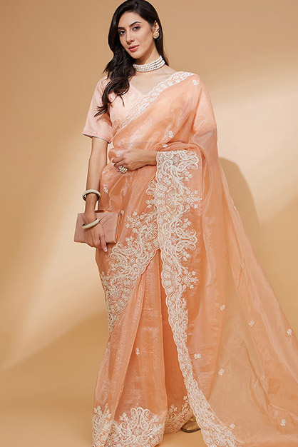 Peach colour saree looks