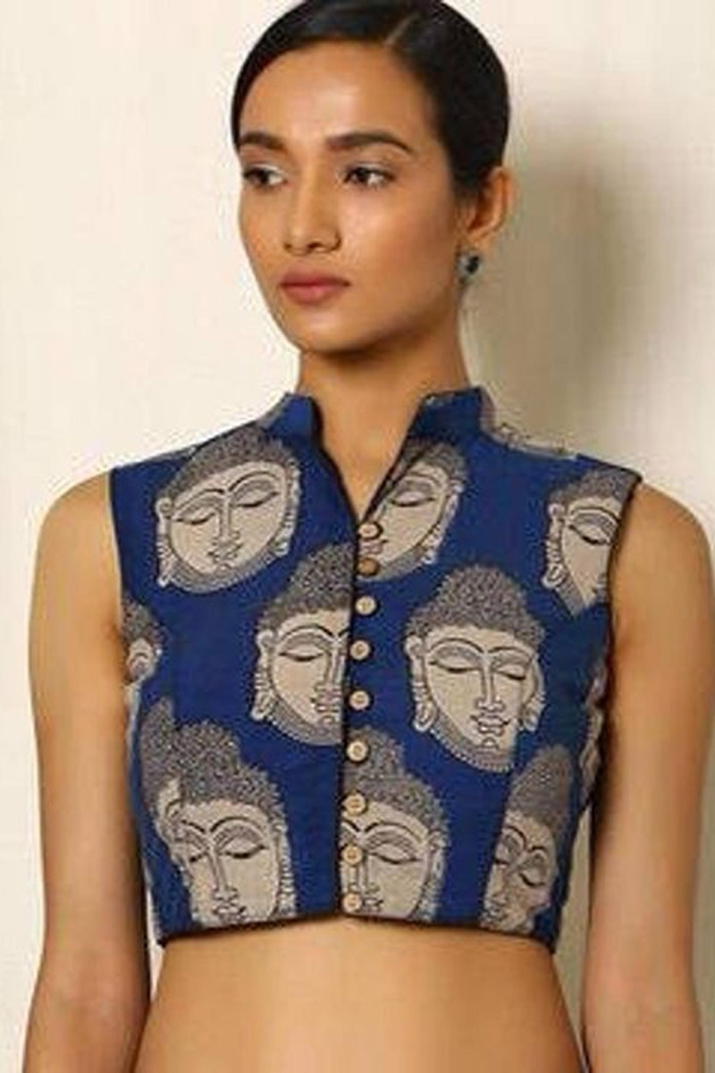 Printed High Neck Blouse Design