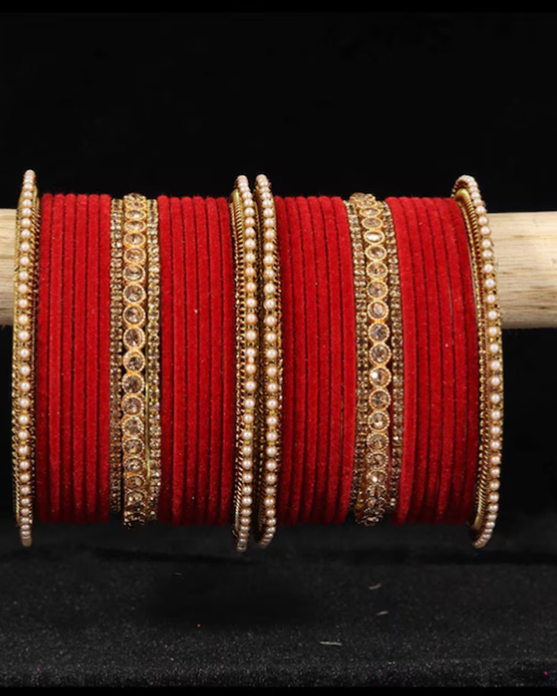 Red bangles for black saree