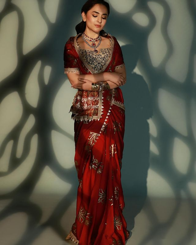 Yumna Zaidi Jacket Saree Look