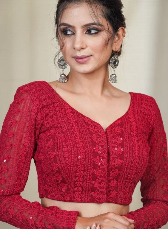 chikankari blouse designs full sleeves ()