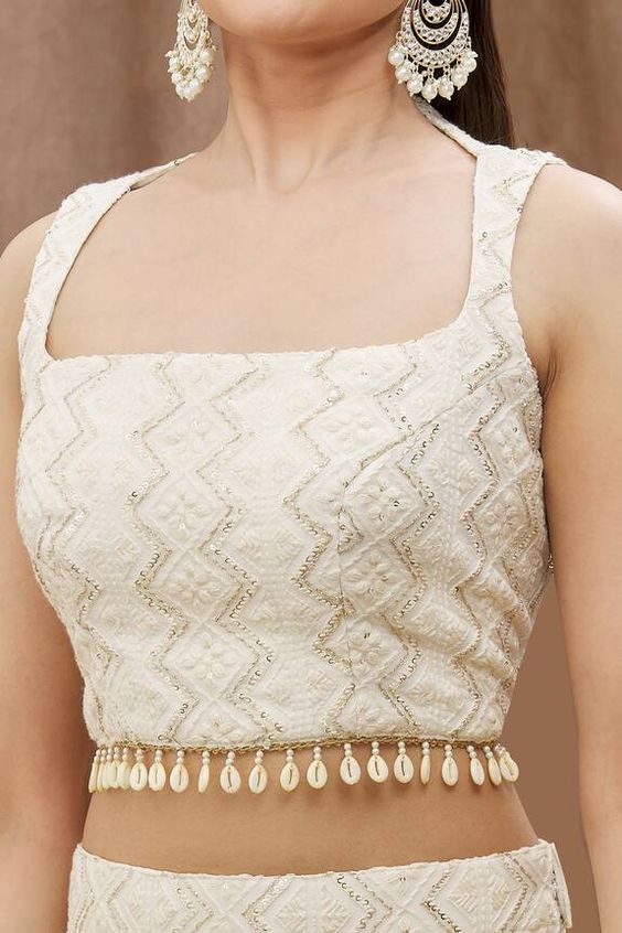 chikankari blouse designs square neck