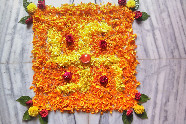 flower swastik rangoli design