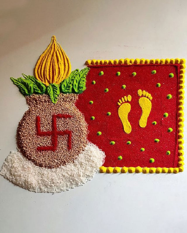 swastik kalash rangoli design