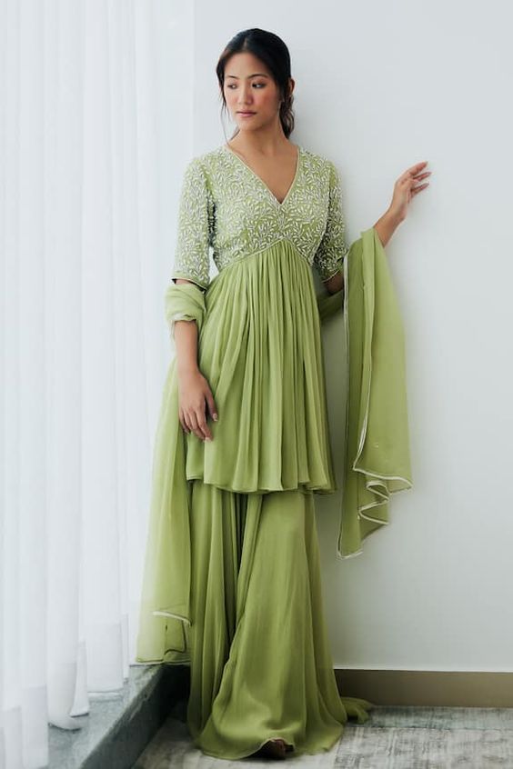 Beaded Light Green Sharara Suit