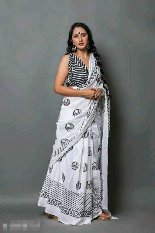 Black And White Mulmul Cotton Saree Design