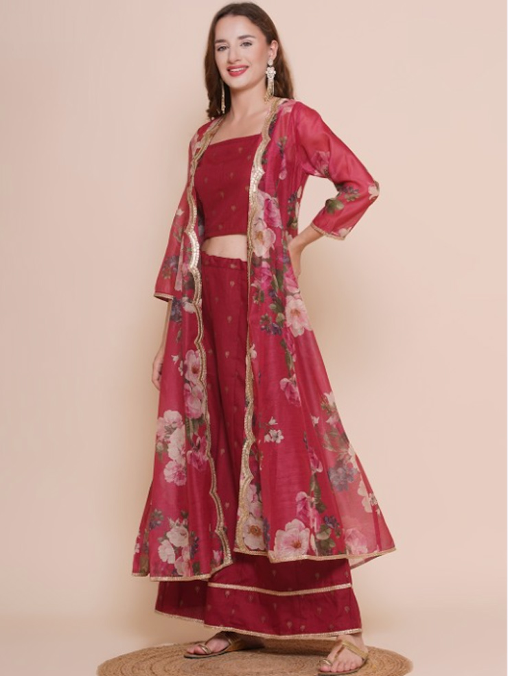 Crop Top, Plazo with Shrug