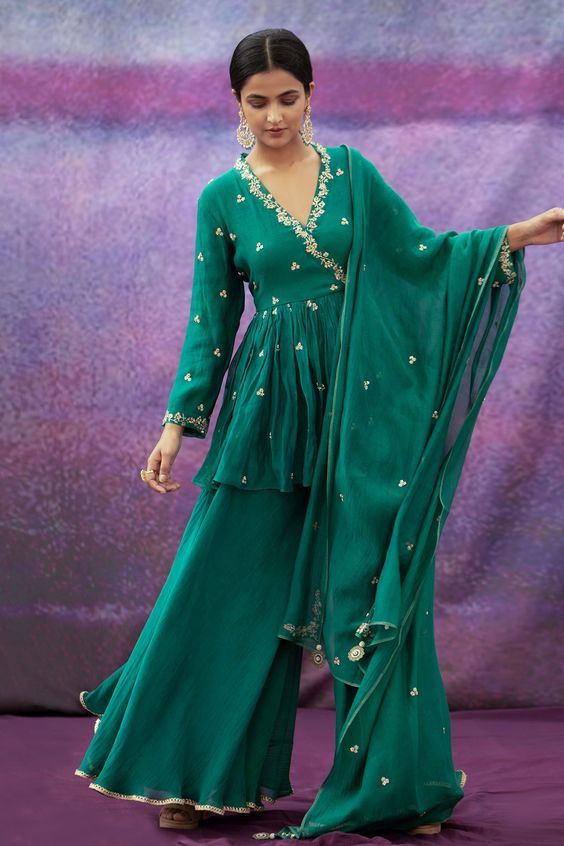 Embroidered Dark Green Sharara Suit