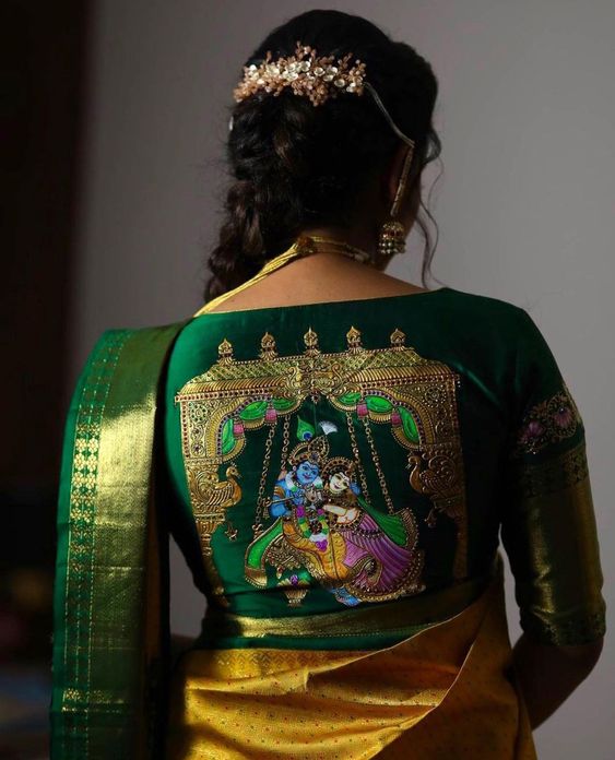 Embroidered Lord Krishna Blouse Design