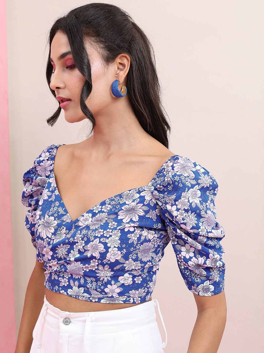 Floral Printed Sweetheart Neck Crop Top