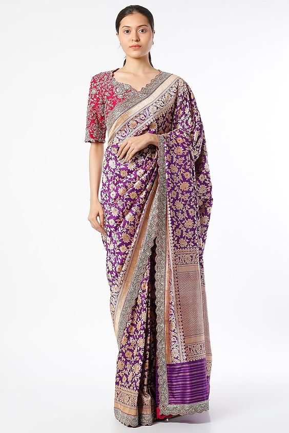 Floral Purple Banarasi Saree Design