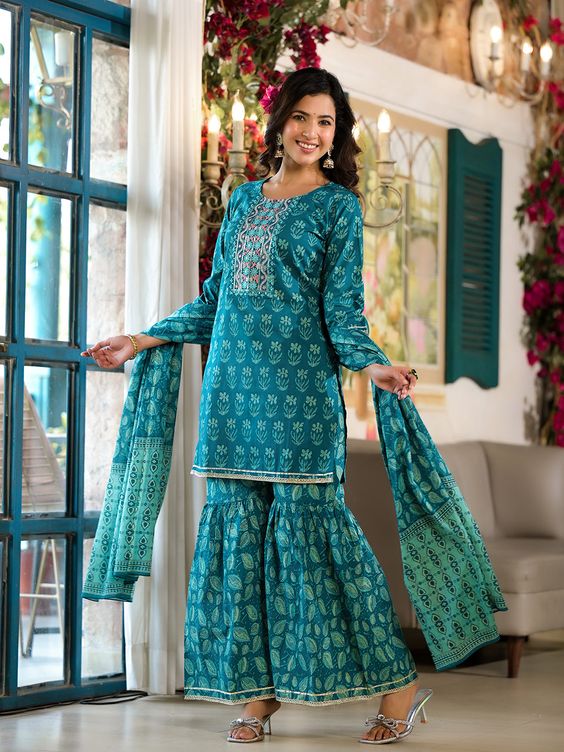 Floral Sharara Suit With Dupatta