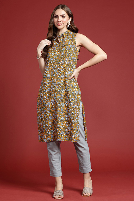 Floral print collar kurti
