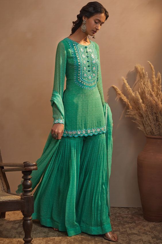 Georgette Green Sharara Suit