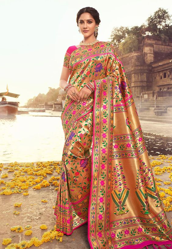 Golden Banarasi Saree Design
