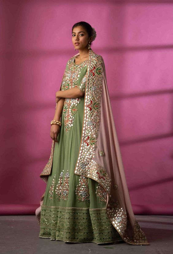 Green Georgette Heavy Gota Patti Suit Design