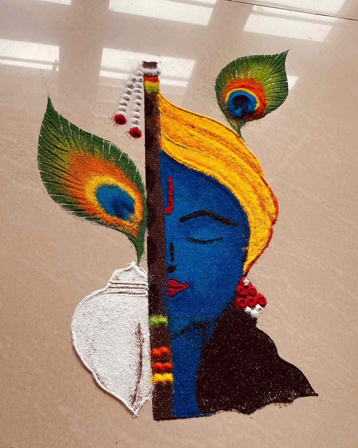 Half Face Krishna Janmashtami Rangoli Design