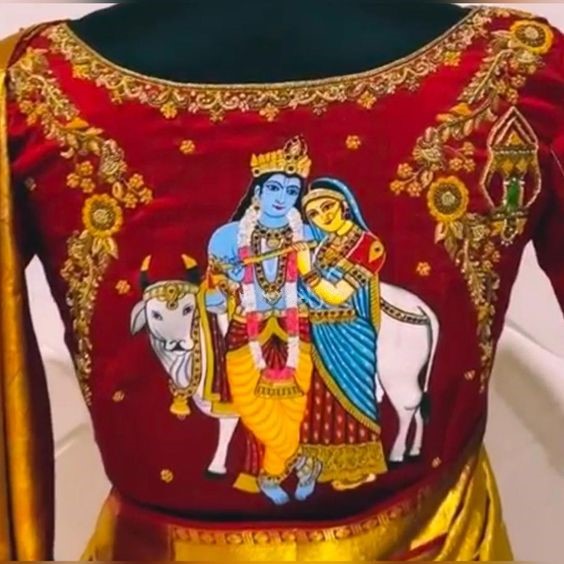 Handpainted Radha Krishna Blouse