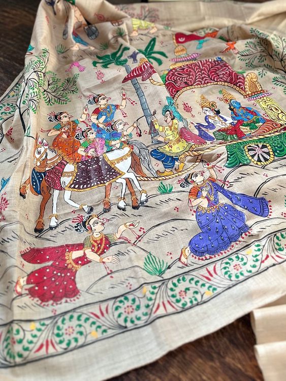 Krishna Printed Pure Tussar Silk Saree Design