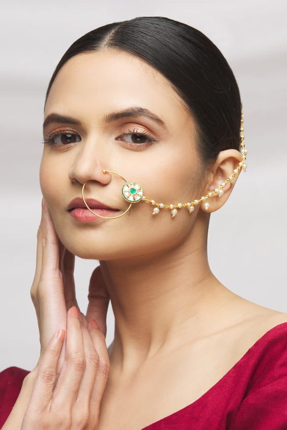 Kundan Meenakari Gold Nath Design