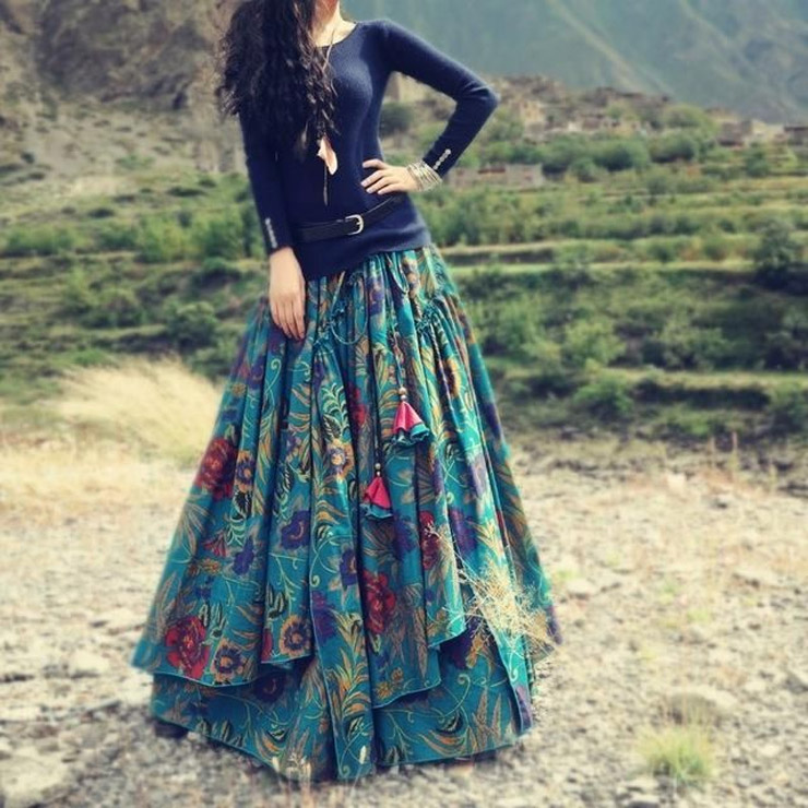 Layered Cotton Long Skirt Design