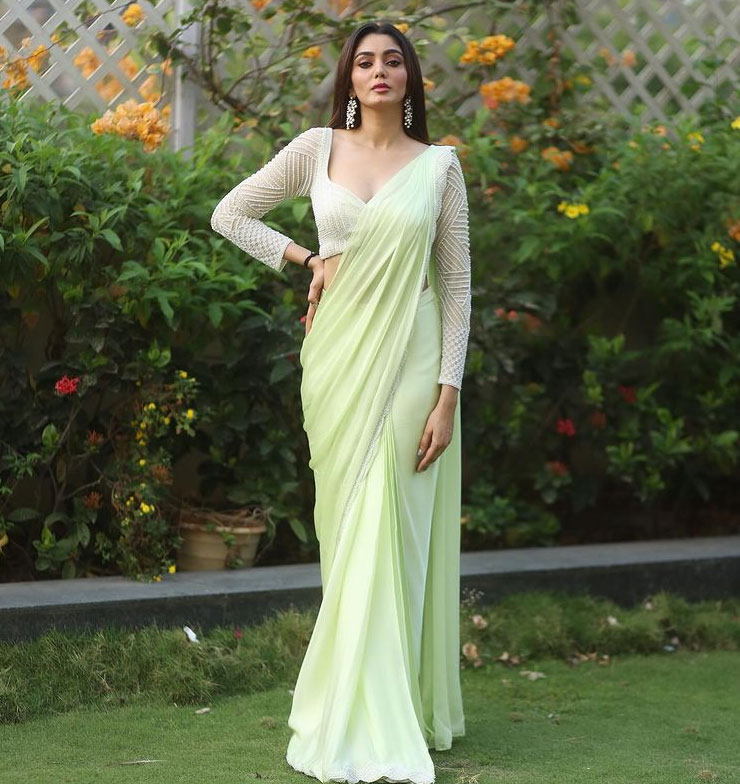 Mint green plain saree