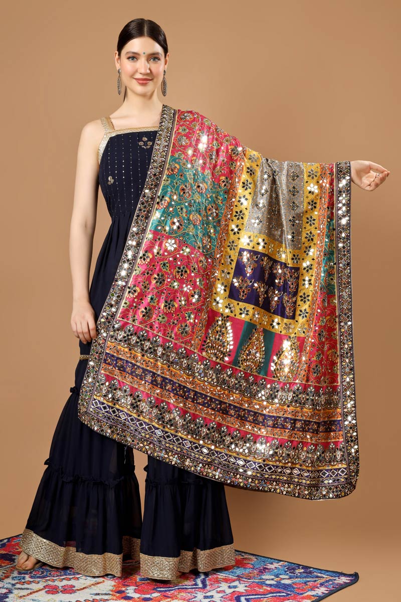 Maroon Georgette Salwar Suit With Kameez & Dupatta For Indian & Pakistani Wedding Festival - Multi Thread & Sequins Work Along With Khalti Work