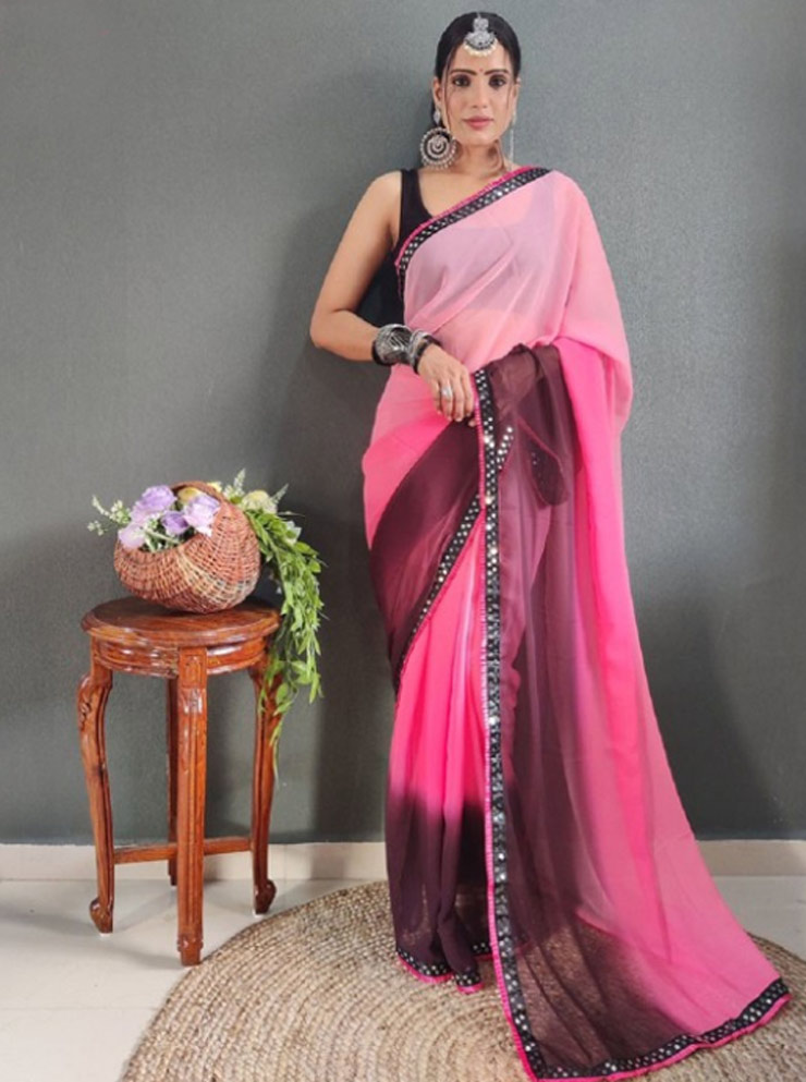 Mirror lace work saree