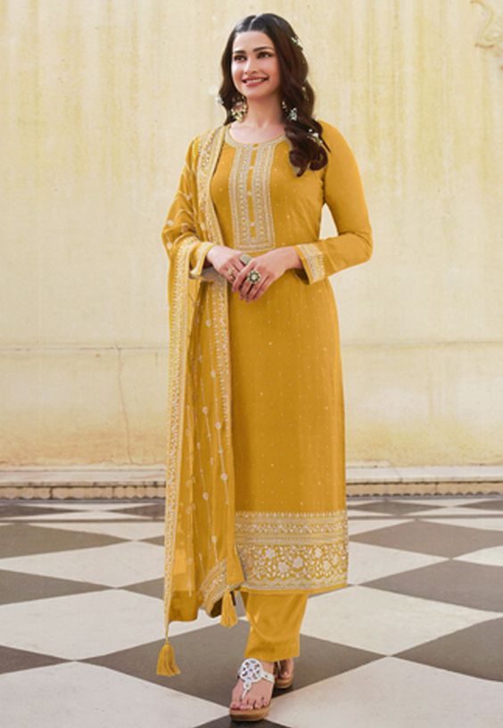 Mustard Pure Silk Suit Design