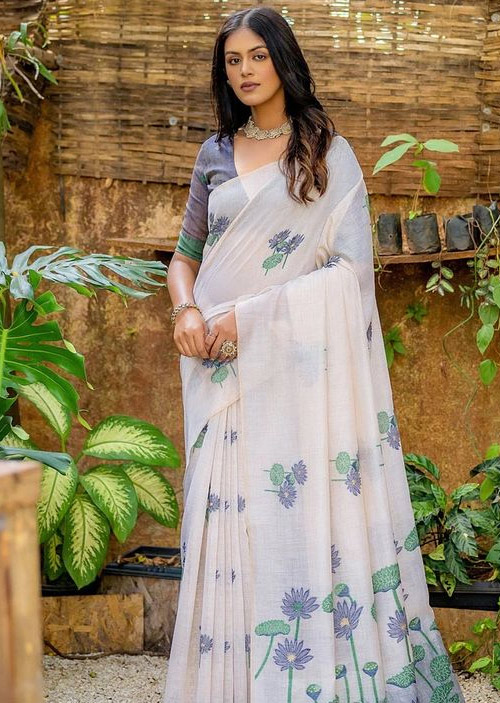 Off White Muga Cotton Saree