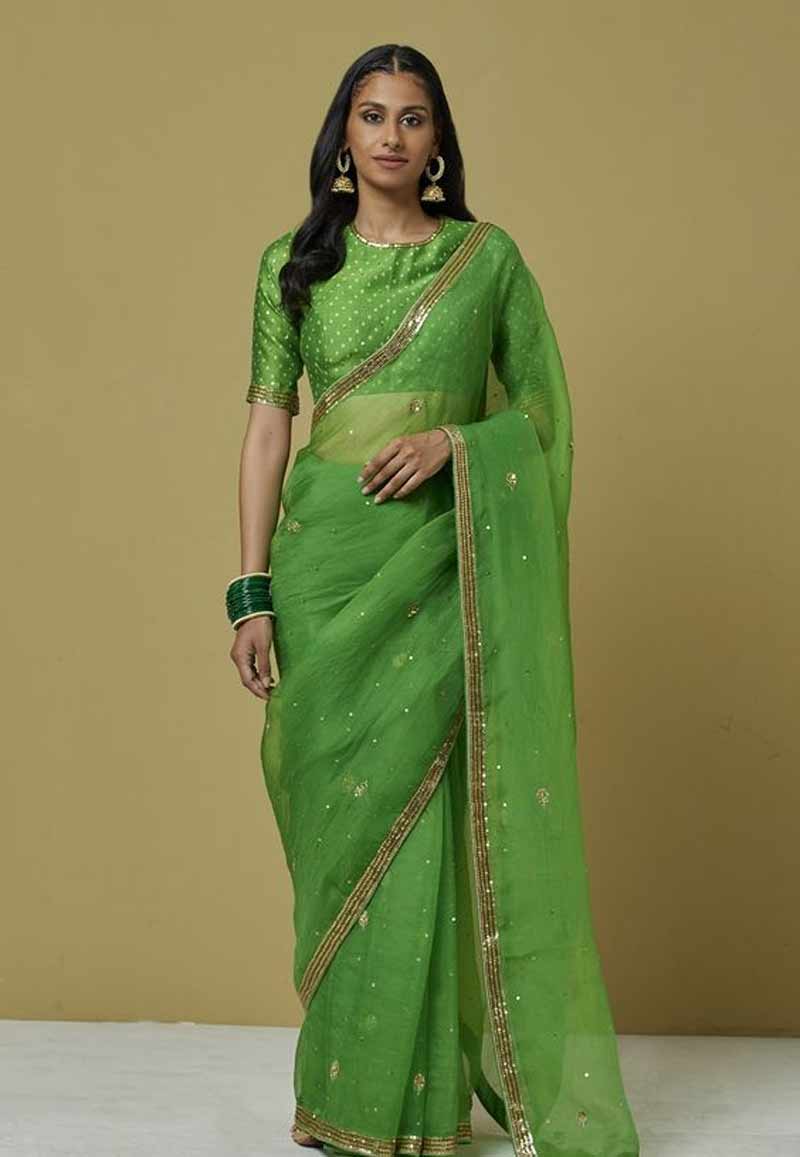 Organza Green Saree Design