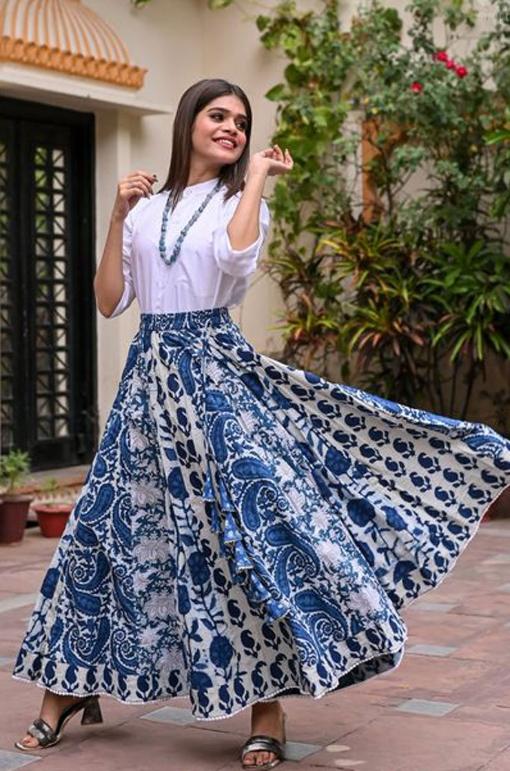 Painted Cotton Long Skirt Design