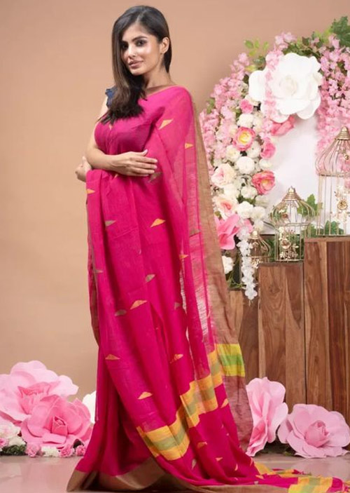Pink Pure Cotton Saree