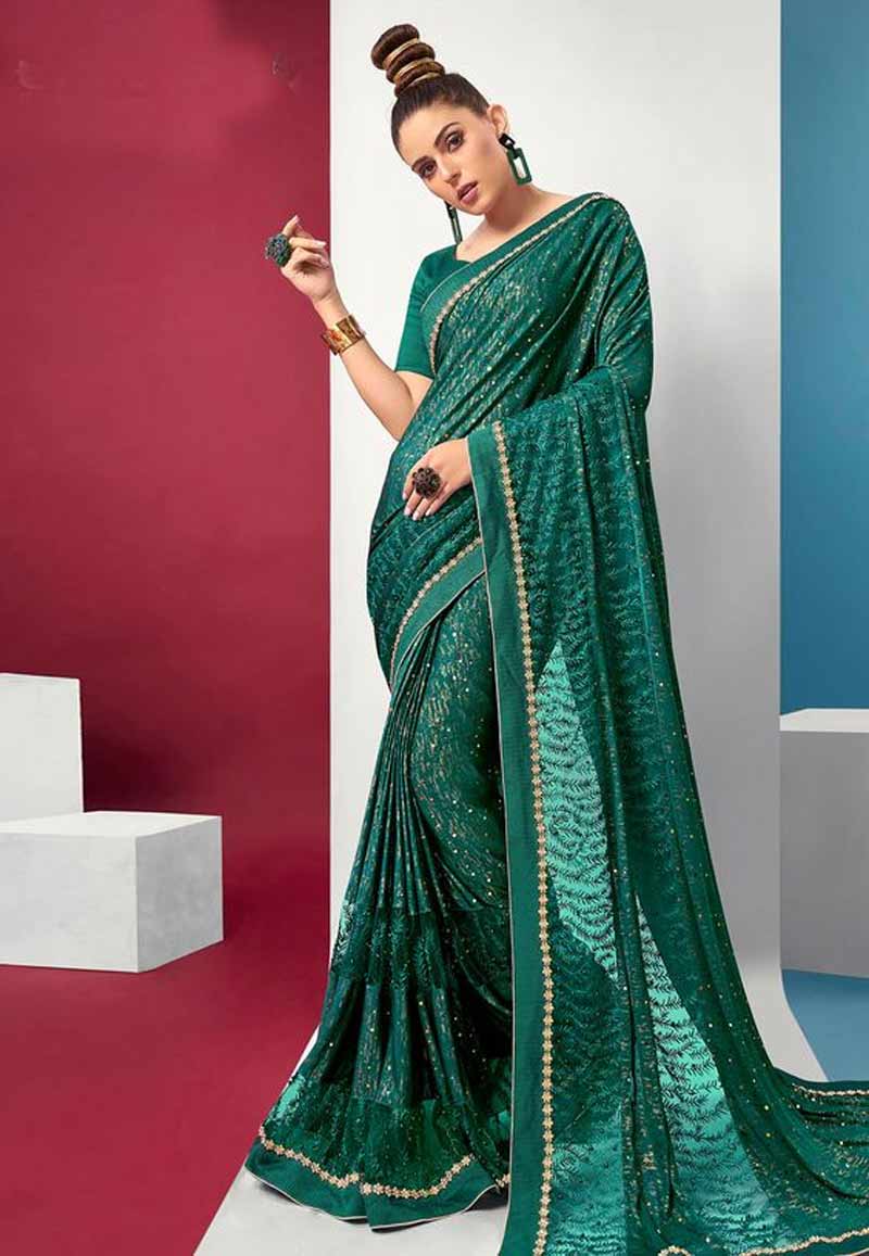 Plain Green Saree Design