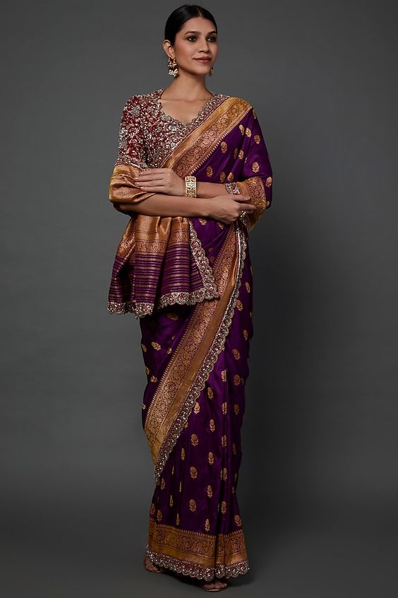 Purple Banarasi Saree With Golden Border