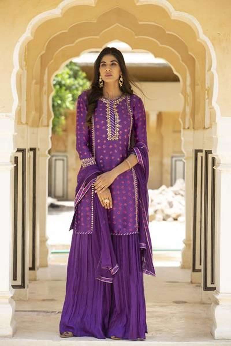 Purple Jaipuri Gota Patti Sharara Suit Design