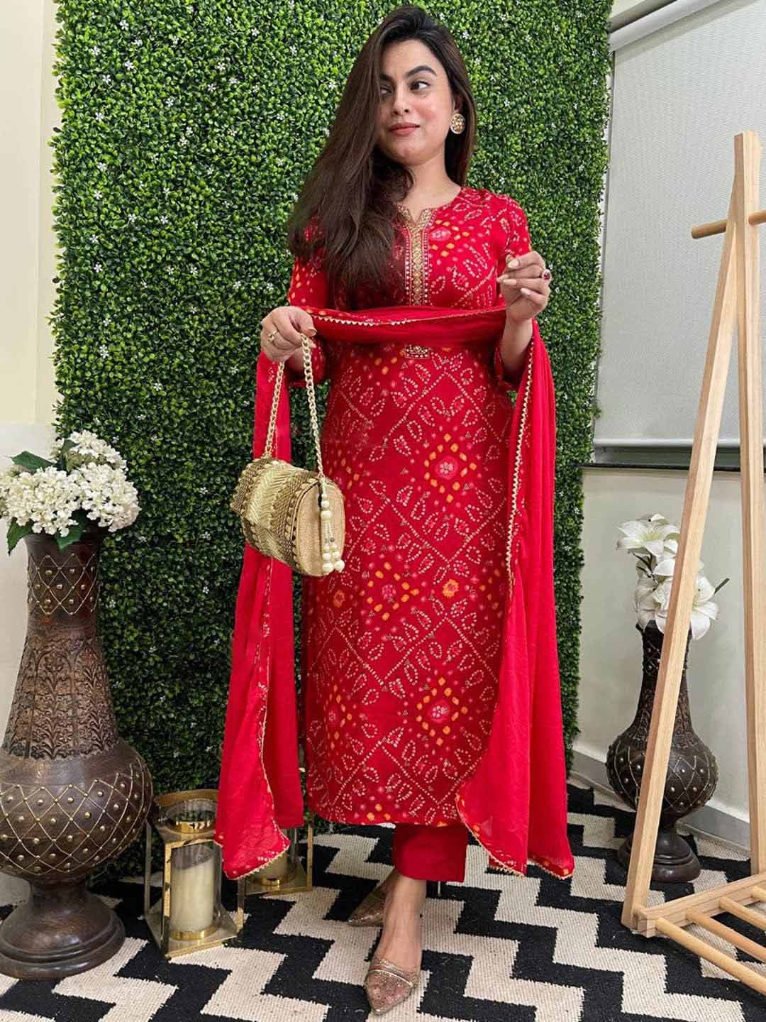 Red Printed Suit Designs