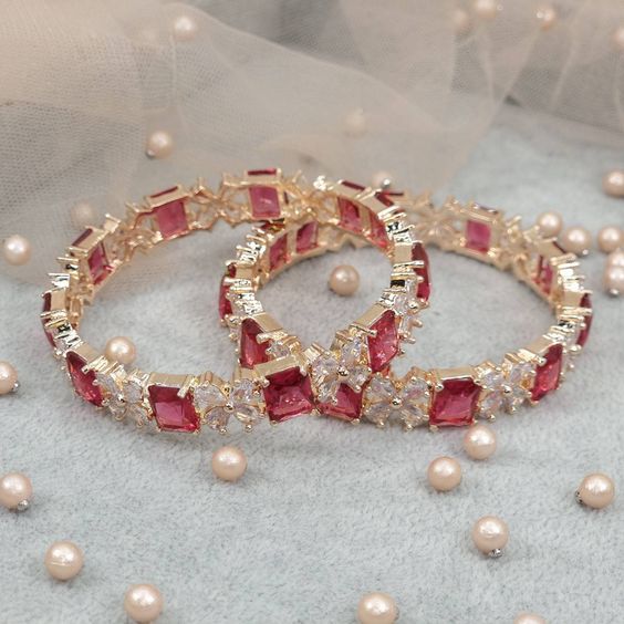 Rose Gold Ruby Stone Bangle Design